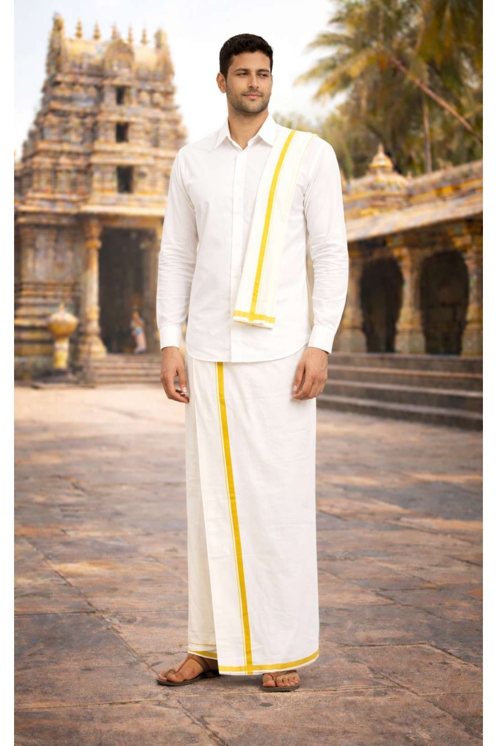 ONEFIT WHITE DHOTI AND GAMCHA